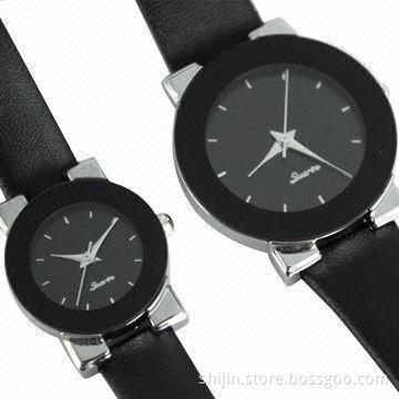 Fashion couples watch with leather band and alloy case